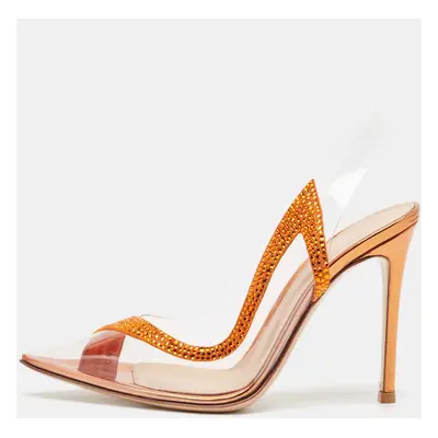 Gianvito Rossi Transparent/Orange PVC and Suede Embellished Hortensia Pumps Size