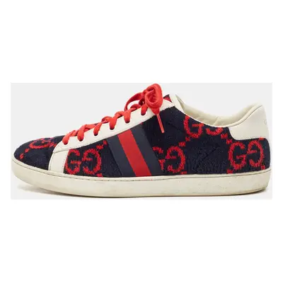 Gucci Navy Blue/White Leather and Velvet GG Ace Lace Up Sneakers Size