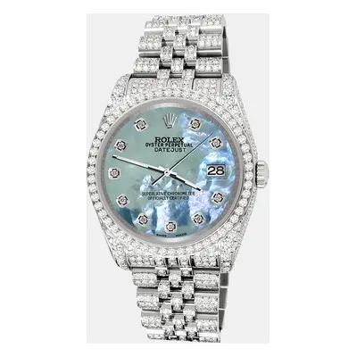 Rolex datejust pave 10.2ct iced diamond tahitian blue mop jubilee Wristwatch