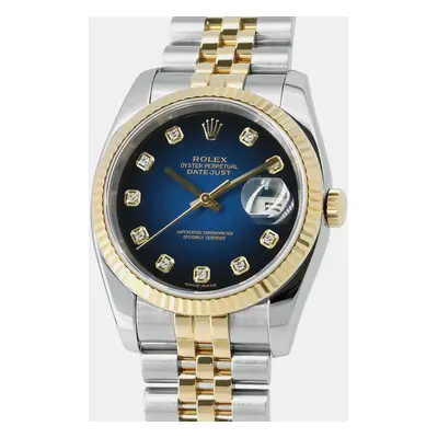 Rolex Blue 18k Yellow Gold Stainless Steel Datejust Automatic Men's Wristwatch