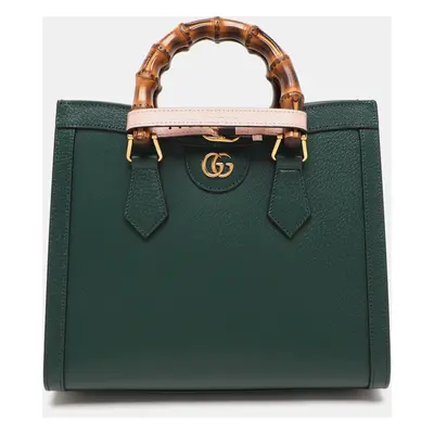 Gucci Green Leather Bamboo Diana Tote