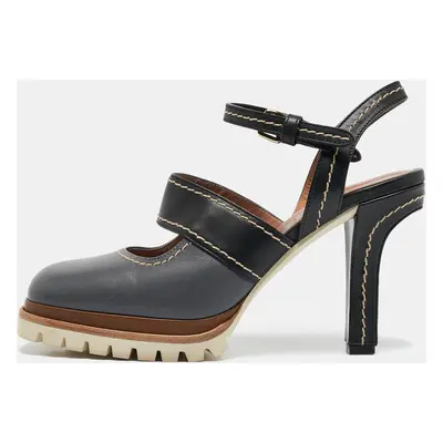 Marni Grey/Black Leather Mary Jane Ankle Strap Pumps Size