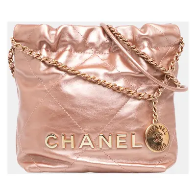 Chanel Pink Mini Metallic Quilted Calfskin Satchel Bag