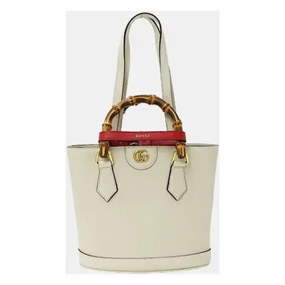 Gucci White Leather Bamboo Tote Bag