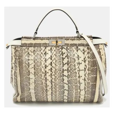 Fendi Beige/Black Python Leather Large Peekaboo Top Handle Bag