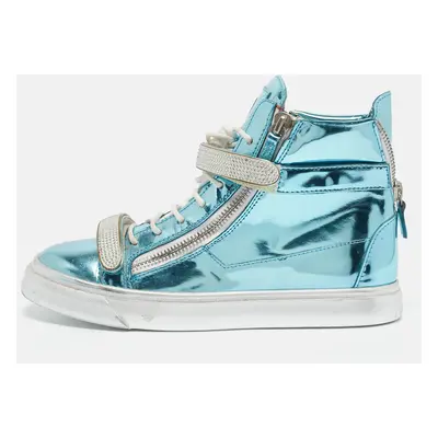 Giuseppe Zanotti Blue Leather Double Zip High Top Sneakers Size