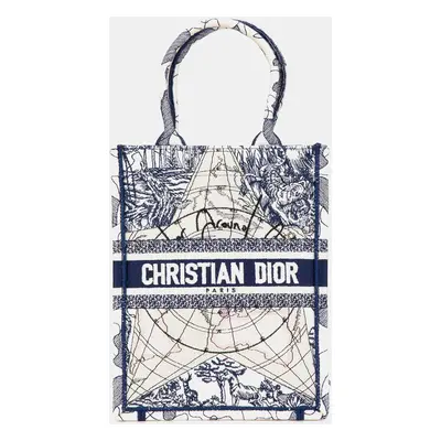 Dior Blue Embroidered Canvas Around The World Vertical Book Tote