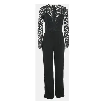 Elie Saab Black Crepe and Lace Full Sleeve Jumpsuit