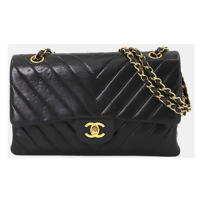 Chanel Black Lambskin Leather Classic Double Flap Shoulder Bag