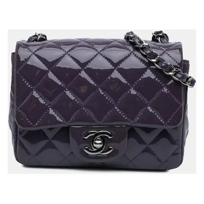 Chanel Purple Mini Square Classic Patent Single Flap