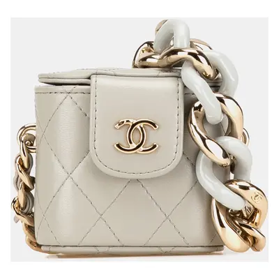 Chanel Grey Mini Lambskin Elegant Chain Vanity Case