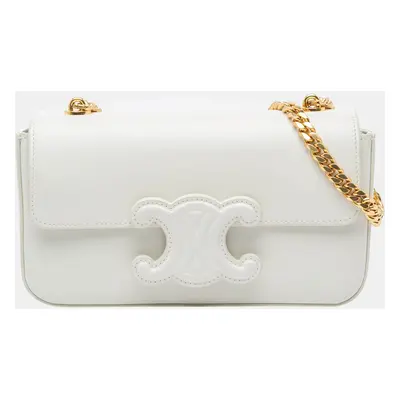 Celine White Shiny Calfskin Claude Chain Shoulder Bag