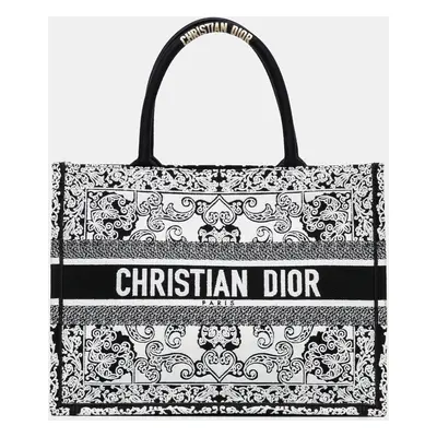 Dior Black White Medium Embroidered Book Tote