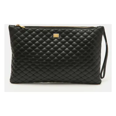 Dolce & Gabbana Black Quilted Leather Top Zip Pouch