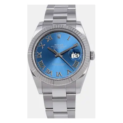 Rolex Blue 18k White Gold Stainless Steel Datejust Automatic Men's Wristwatch mm