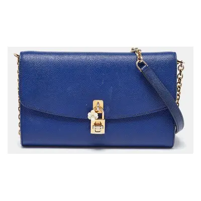 Dolce & Gabbana Blue Leather Padlock Chain Shoulder Bag