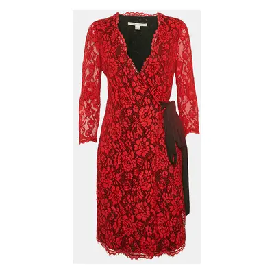 Diane von Furstenberg Red Floral Lace Julianna Wrap Dress