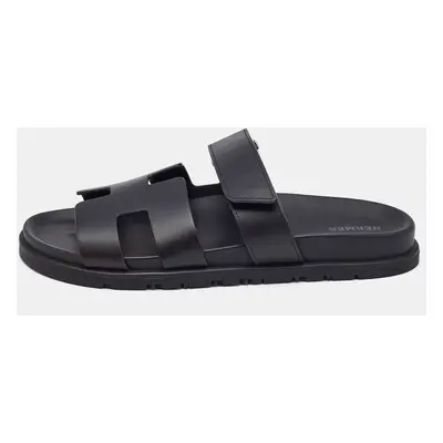 Hermès Black Leather Chypre Sandals Size