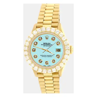 Rolex president datejust yellow gold Wristwatch with 2ct diamond bezel ice blue diamond dial