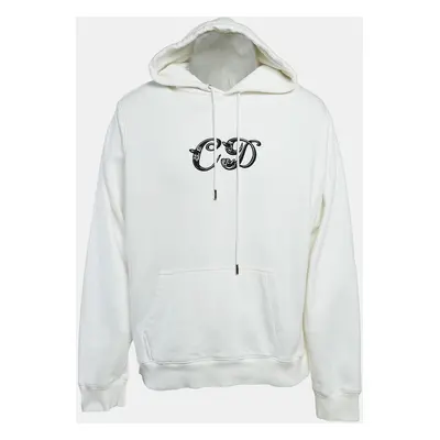 Dior Homme White CD Applique Cotton Knit Hoodie