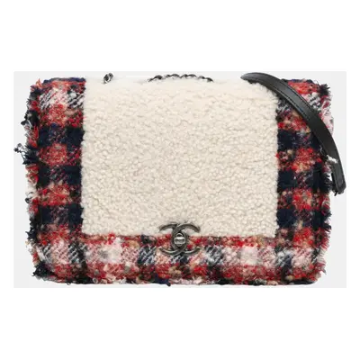 Chanel Multicolor CC Tweed and Shearling Single Flap