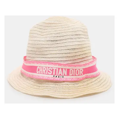 Dior Ivory/Pink Logo Detail Hemp Straw Dioresort Hat