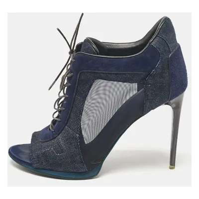 Burberry Navy Blue Denim and Suede Open Toe Booties Size