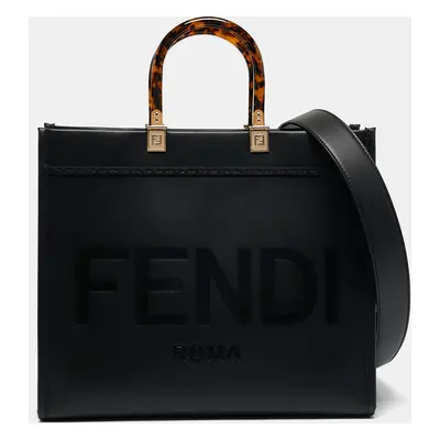 Fendi Black Leather Sunshine Shopper Tote