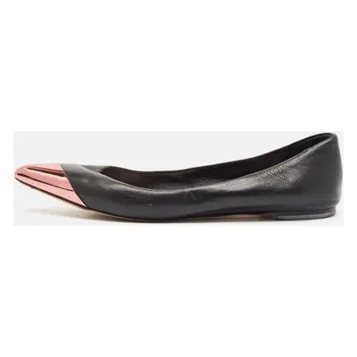 Dior Black Leather Metal Cap Pointed Toe Ballet Flats Size 39.5