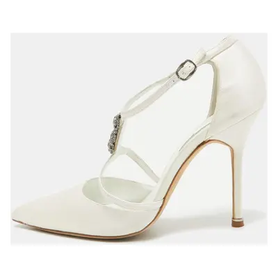 Manolo Blahnik White Satin Strappy D'orsay Pumps Size