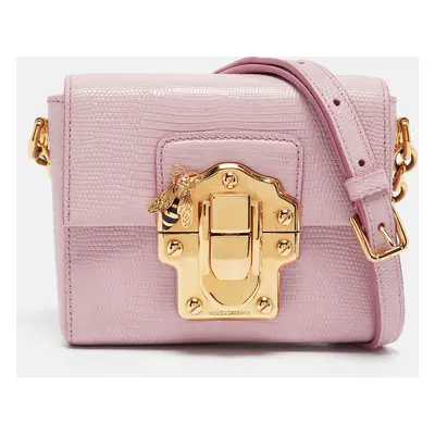 Dolce & Gabbana Pink Lizard Embossed Leather Mini Lucia Crossbody Bag