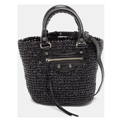 Balenciaga Black Raffia Effect Le Cagole Panier Tote