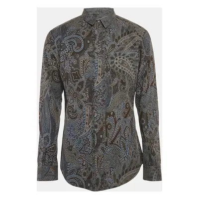 D&G Grey Paisley Print Cotton Pleated Placket Slim Fit Shirt