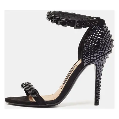 Tom Ford Black Suede Studded Chain Link Ankle Strap Sandals Size