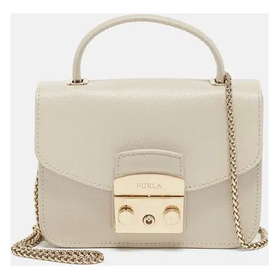 Furla Light Beige Leather Mini Metropolis Top Handle Bag