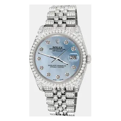 Rolex datejust pave 10.2ct iced diamond sky blue mop jubilee Wristwatch