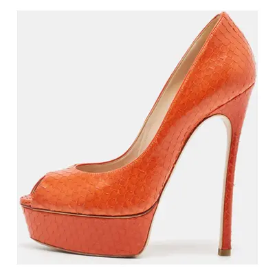 Casadei Orange Python Leather Peep Toe Pumps Size