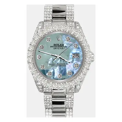 Rolex Datejust pave 7.2ct iced diamond tahitian blue mop Wristwatch