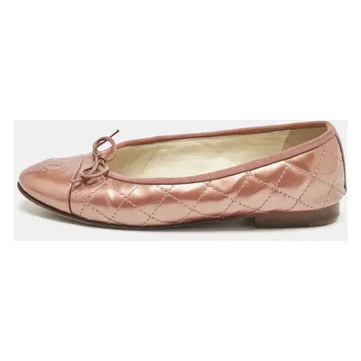 Chanel Rose Gold Patent Cap Toe CC Bow Ballet Flats Size 35.5