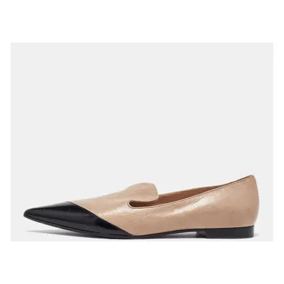 Miu Miu Beige/Black Leather Pointed Toe Ballet Flats Size 37.5