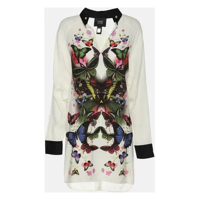 Class by Roberto Cavalli White Floral Print Viscose Long Sleeve Tunic