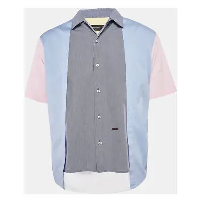 Dsquared2 Blue Paneled Cotton Short Sleeve Shirt