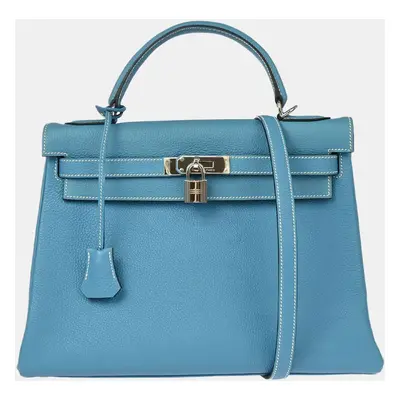 Hermes Blue Jean Togo Leather Kelly Retourne Handbag