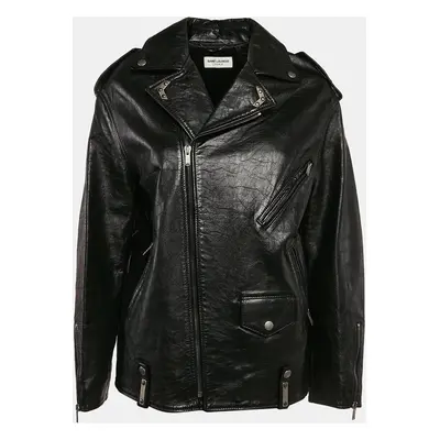 Saint Laurent Black Leather Zip-Up Jacket