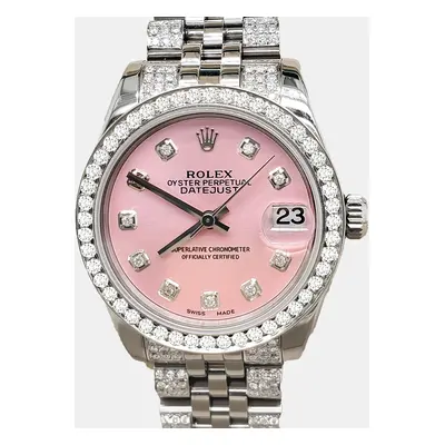 Rolex datejust midsize 3.30ct diamond bezel bracelet baby pink diamond dial steel Wristwatch