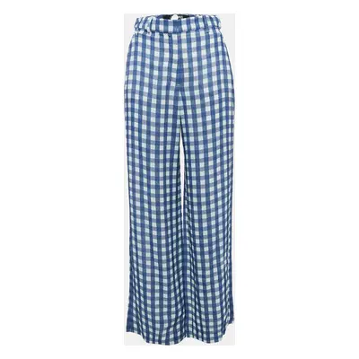 Jacquemus Blue/White Checked Crepe Straight Leg Trousers