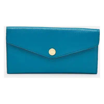 Michael Kors Blue/Brown Leather Flap Continental Wallet