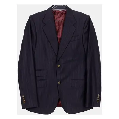 Gucci Navy Wool Logo Stripe Suit Jacket Size