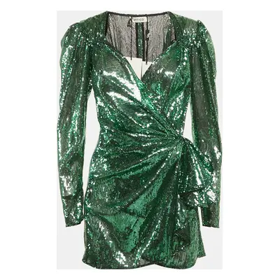 The Attico Green Sequin Ruffled Mini Wrap Dress