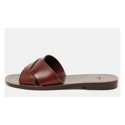 Celine Burgundy Leather Flat Slide Sandals Size